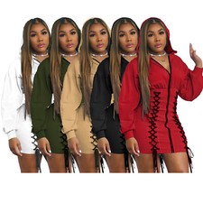 Moda Para Mujer Cremallera Sudadera con Capucha Mangas Largas Vendaje Retazos Bodycon Vestido