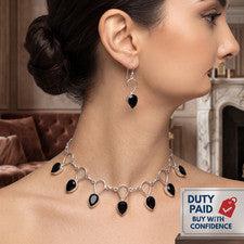 Juego de joyas de plata de ley 925 hechas a mano con piedras preciosas de ónix negro 19" 2" 28,8 gms.