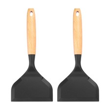 Espátula de silicona Tamagoyaki 2 piezas, espátula antiadherente para panqueques con mango, negra