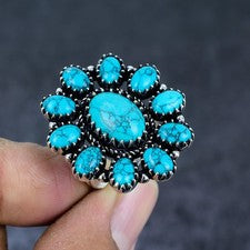 Anillo de joyería de plata de ley 925 con piedras preciosas turquesa de Santa Rosa talla 9,5 E256