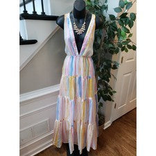 Moda Nova Maxi Vestido Largo Para Mujer S Amarillo Combo Cintura Ajustada Nivel Caída Rayas
