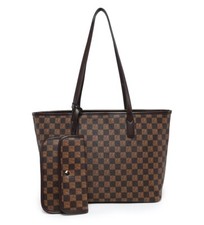 Bolso de hombro largo con monedero clásico a cuadros con aspecto de cuero gráfico para mujer