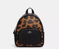 Mochila mini cancha Coach para mujer nueva con etiquetas en cuero exclusivo estampado de leopardo CC757