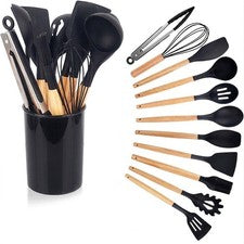 Juego de utensilios de cocina de silicona DG-0011, 12 piezas, negro - N
