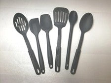 Juego de utensilios de cocina de silicona negra de 6 piezas caja abierta resistente al calor
