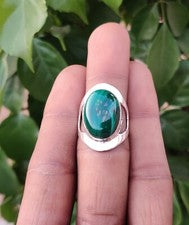 Hermoso anillo de piedra de malaquita sólida de plata de ley 925 todas las tallas MK*