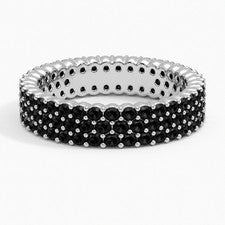Anillo de plata de ley 925 espinela negra redondo 2,00 mm de ancho pavé banda de eternidad