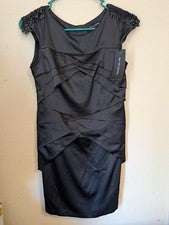 NUEVO Vestido Para Mujer SEE YOU MONDAY Pequeño Negro Satinado Sin Mangas Borde de Cuentas MEDIANO