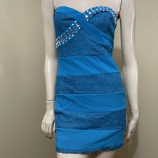 Vestido para mujer turquesa poliéster fiesta elástico ajustado con cuentas encaje talla M solero