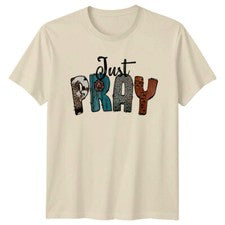 Camiseta para mujer Just Pray gráfica fe cristiana estilo occidental