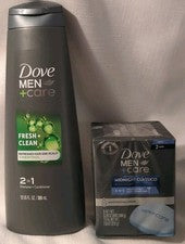Champú y acondicionador 2 en 1 DOVE Men+Care fresco y limpio 12 oz + 2 barras de jabón