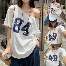 Mujer Moda Verano Camiseta Estampado Casual de Números y Manga Corta