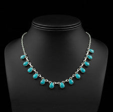 Collar de piedras preciosas turquesa plata de ley 925 hecho a mano regalo 18"