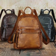 Mochila de cuero genuino Carteras para mujer Mochila de colección Mochila Bolso Mochila de día