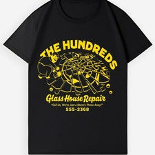 Camiseta con estampado de ventana rota The Hundreds retro ropa de trabajo camiseta informal para hombres mujeres