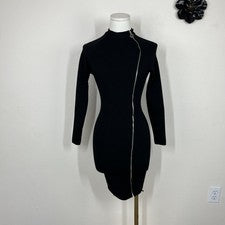 Moda Vestido Nova Bodycon Para Mujer Pequeño Negro Tejido Sutton Mini Cremallera Asimétrica