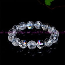 Brazalete de elasticidad gemas redondas de cristal blanco acestro arco iris natural 7,5" AAAA+