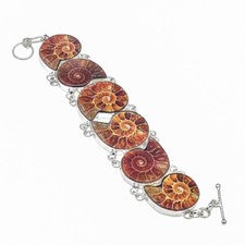 Brazalete de cadena de joyería hecha a mano con piedras preciosas de plata de ley 925 de amonita