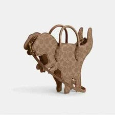 Bolso Coach Rexy Pasarela Cuero Firma Lona Dinosaurio Cartera Tostado Nuevo con Etiquetas