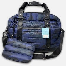 Bolso de Lona Cynthia Rowley Azul Camuflado Acolchado con Muñequera Bolso de Viaje Maleta