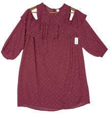 Vestido recto Old Navy para mujer pequeño borgoña hombro frío punto texturizado volantes nuevo con etiquetas