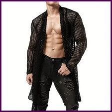 Para hombres Sexy Hueco Largo Cárdigan Rejilla Camisas Ropa de Calle Moda