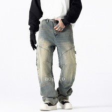 Nuevo Clásico Para Hombres Denim Pantalones Rectos Mono Jeans Moda Suelto Informal Pantalones