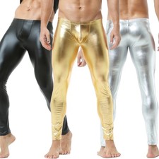 Moda Hombres Pantalones de Cuero Sintético Sexy Informal Pantalones Largos Ajustados Calzas de tiro bajo