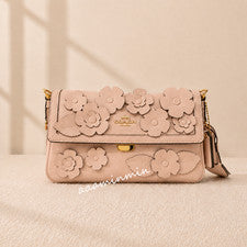 Nuevo con etiquetas Bolso de Hombro Coach Etta Pequeño con Solapa con Apliques Florales CDY43 IMNH1 Rosa