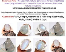 Joyería anillo chapado en plata 925 acabado fino piedra lunar arco iris para hombre y mujer