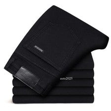 Pantalones de mezclilla ajustados negros elásticos para hombre estilo clásico moda negros puros