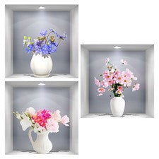 3 Piezas Florero 3D Pegatina de Pared Elegante Calcomanía Floral para Decoración del Hogar