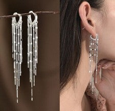 Pendientes de cadena larga de plata real 925 para mujer