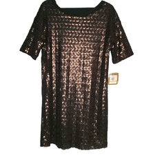 Vestido recto de lentejuelas Ellen Tracy para mujer talla S bronce/negro cóctel fiesta mini NUEVO