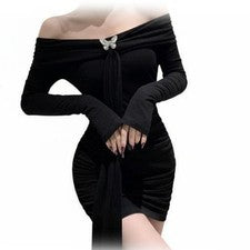 Vestido sin hombros con cuello halter sin hombros acentuado con figura el vestido