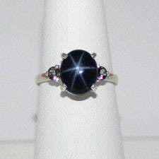 Anillo Genuino Estrella Azul Zafiro y Topacio Místico Plata de Ley 925/Corte Ovalado