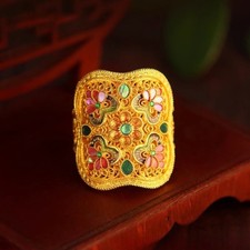 Anillo ajustable chapado en oro esmalte incrustación cloisonne filigrana joyería étnica regalo