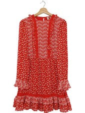 Vestido de verano H&M volante rojo-blanco estampado integral talla 36 elegante vintage