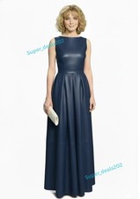 Vestido largo de cuero azul para mujer informal ropa de club nocturno fiesta ajustado diseñador ropa elegante