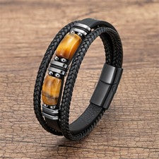 Pulsera de cuero tejido moda poder curativo para hombre regalo -