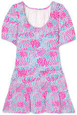 Vestido para mujer - Vestido estampado turquesa rosa - Mini vestido - XL - Jersey algodón
