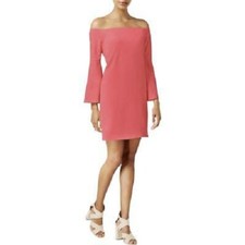Vestido recto Bar III para mujer con hombros descubiertos manga larga peonía coral S nuevo con etiquetas envío gratuito