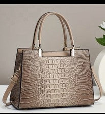 Bolso de Mano Caqui Cocodrilo Repujado Bolso de Hombro para Mujer Bandolera Cartera