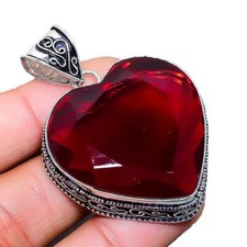 Colgante de piedras preciosas de granate rojo hecho a mano joyería de plata de ley 925 corte corazón
