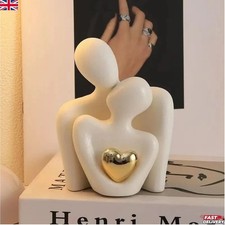 Adorno Pareja - Estatua de Amor Blanco con Corazón Dorado - Regalo Decoración Hogar