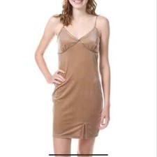 Mini vestido rosa con tiras escote en V terciopelo tostado para mujer pequeño. Nuevo con etiquetas