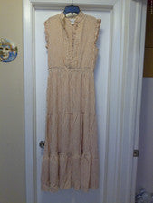 Maxi Vestido Para Mujer Talla 10 London Times Rosa y Blanco Sin Mangas Volantes Calado