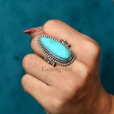 Anillo de plata maciza de ley 925 con piedras preciosas naturales turquesa hecho a mano para mujer