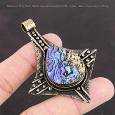 Bisel artesanal de cobre concha de abulón de pera hermana boho étnico colgante joyería