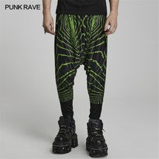 PUNK RAVE Hombres Steampunk Punk Rock Gótico Verde Arañas Estampados Harén Pantalones Largos